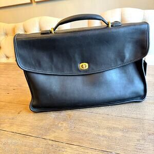 Vintage Coach Lexington Black Leather Briefcase Messenger Bag Turn Lock 5265
